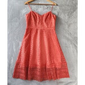 JCrew Dress Womens Size 8 Eyelet Daisy Lace Coral Orange Sweetheart Fit Flare